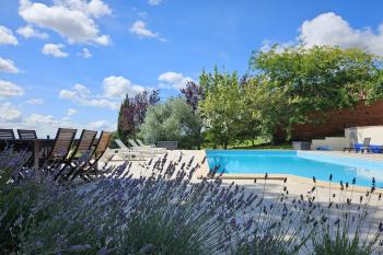 Lovely bourgeoise style house with 3 bedroom cottage, pool and land of a hectare.  Great views!